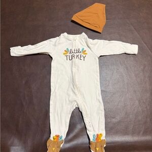 Fall Set: Little Turkey Cream and Tan Kids One Piece & Halloween Long Sleeve